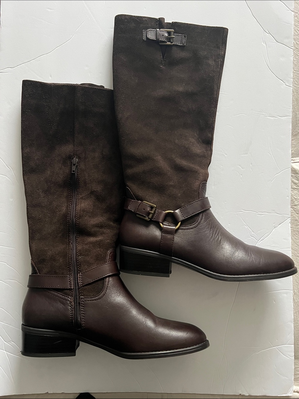 Lauren Ralph Lauren Women's Dark Brown Leather & Suede Knee Boots